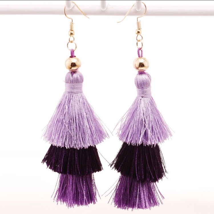 Purple Layered Tassel Earrings 22$